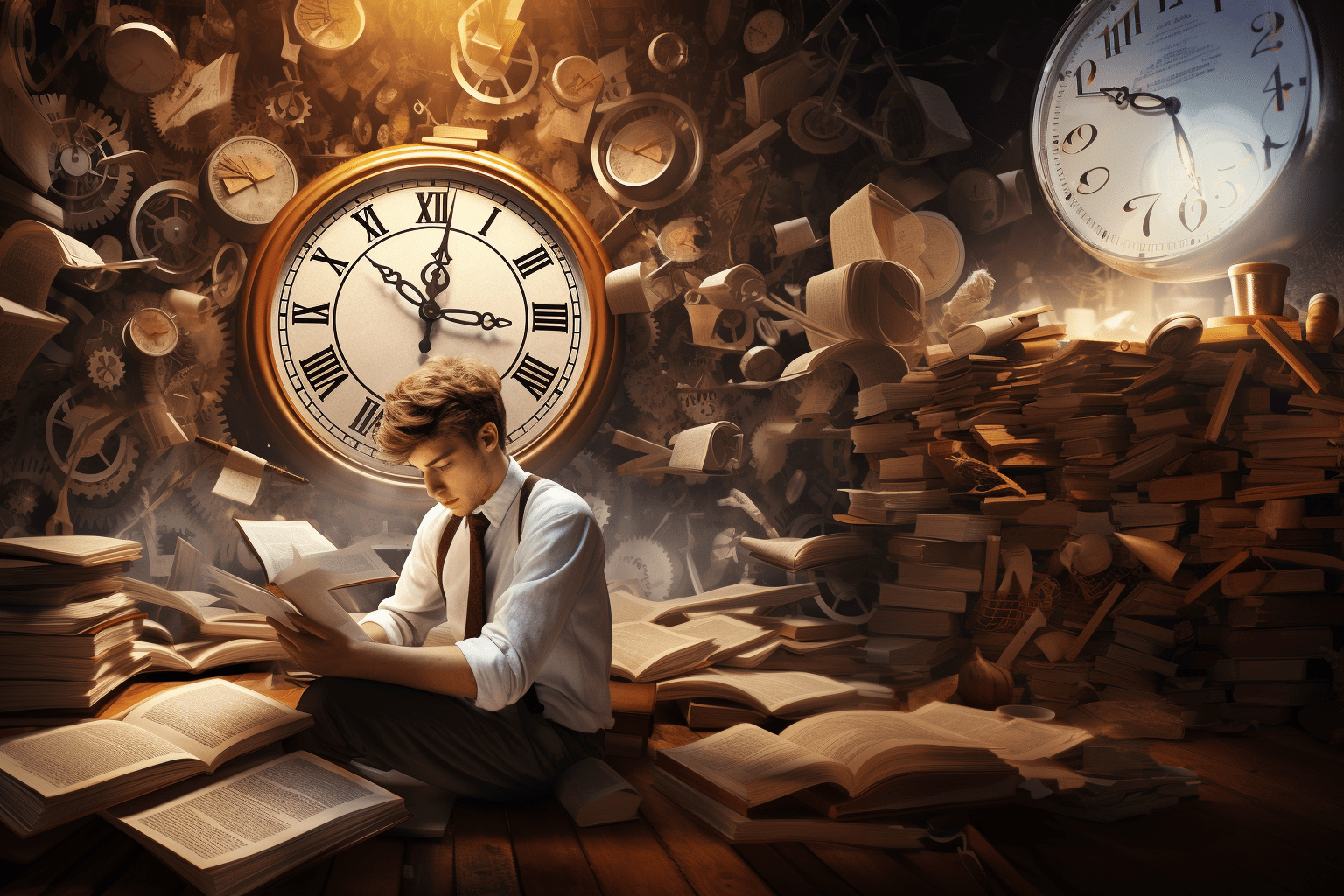 A man thinking about present, past and future tenses